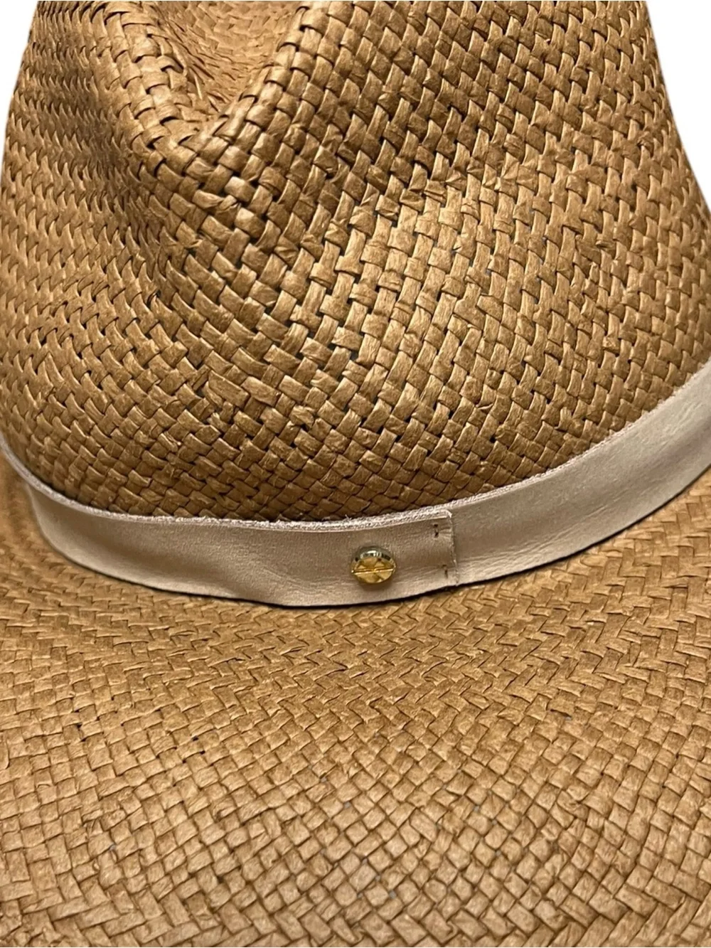🌻NEW Cond. Janessa Leoné Zoe Packable Straw Fedora Brown Leather Band Size S